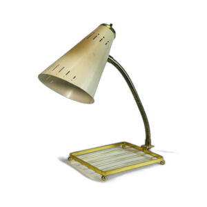 Mid Century Gooseneck Table Lamp Cone Shade Gold Toned WORKS